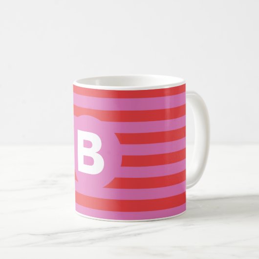 Mug Teintes vives de rose rayé monogrammé (Devant droit)