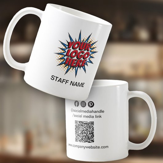 Mug Téléchargement du logo, nom du personnel, code QR,
