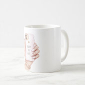 Mug Téléphone portable chic ongles roses (Devant droit)