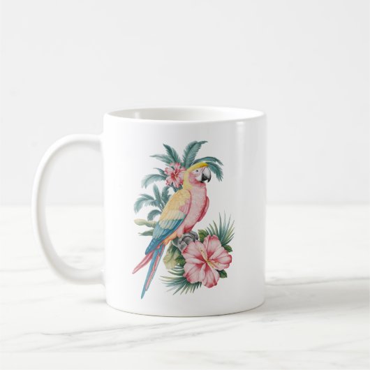 Mug Tendance Eté plage Perroquet et fleurs d'Hibiscus (Gauche)