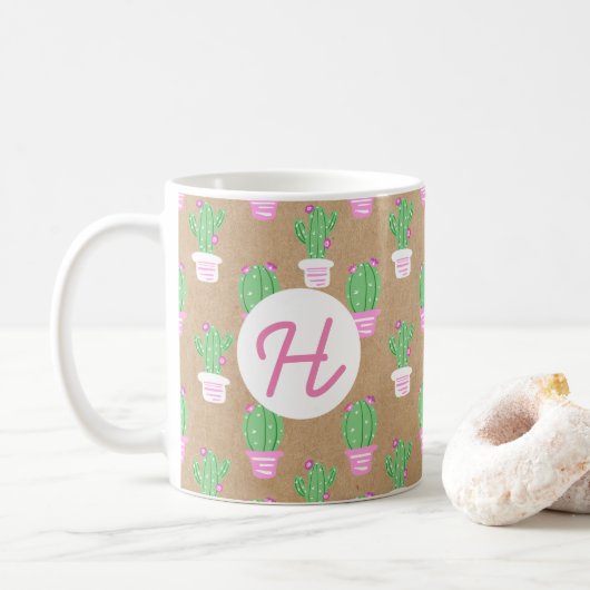 Mug Tendance rose Flower Cactus & Faux Kraft Papier (Avec donut)