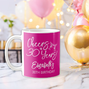 Mug Tendance rose Whimsical main tiré 30e anniversaire