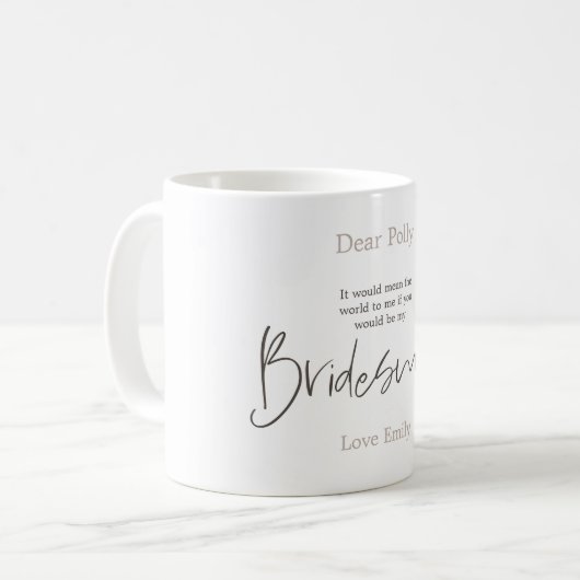 Mug Tendance Script Typographie Demande Bridesmaid (Devant gauche)