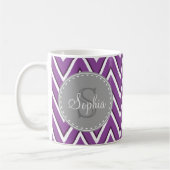 Mug Tendance violet Chevron Motif gris Monogramme (Gauche)