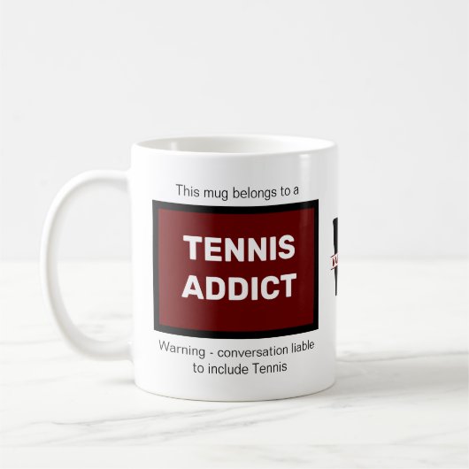 Mug Tennis Addict Ajouter Votre Nom Monogramme Initial (Gauche)