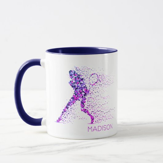 Mug Tennis Pixels Rose Nom personnalisé (Gauche)