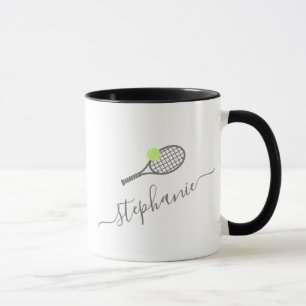 Mug Tennis Racket Ball Grey Nom du script personnalis