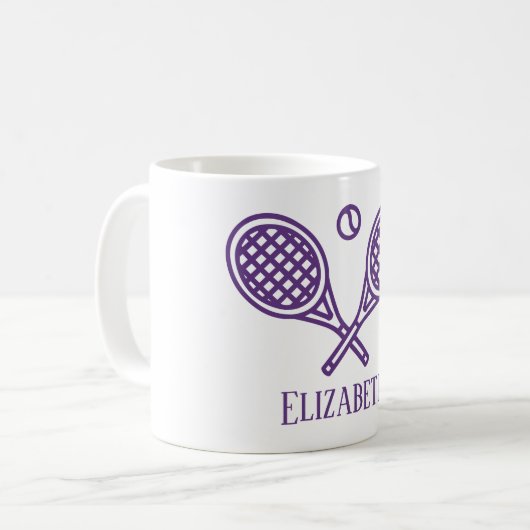 Mug Tennis Thème Purple Nom Monogramme (Devant gauche)