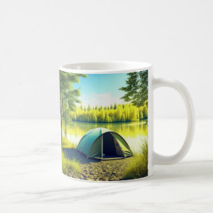 Mug Tente dans une belle forêt au bord d'un lac