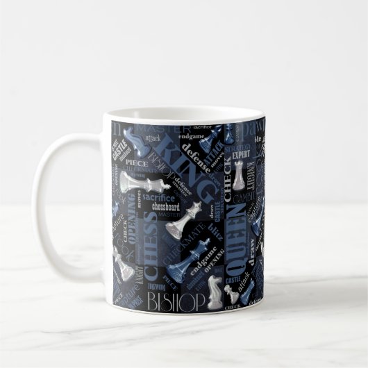 Mug Termes et pièces d'échecs Argent et bleu ID784 (Gauche)