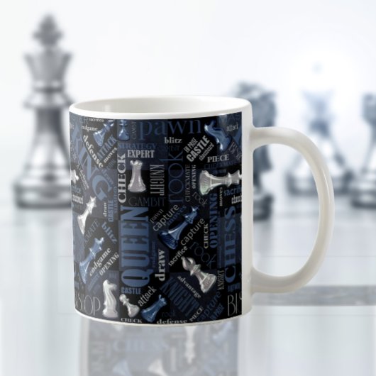 Mug Termes et pièces d'échecs Argent et bleu ID784