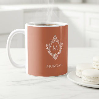 Mug Terracotta Monogram Elegant Vintage Crest & Name