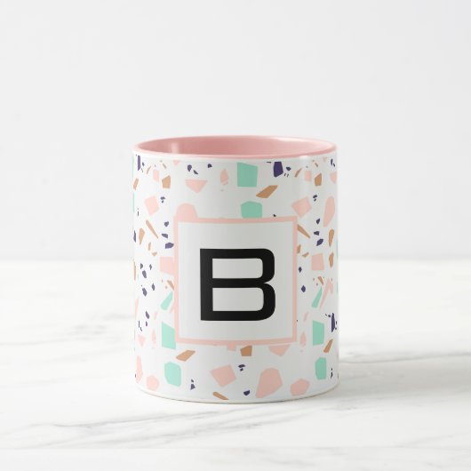 Mug Terrazzo blanc rousse menthe monogramme initial (Centre)