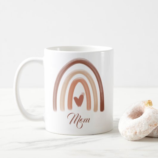 Mug terre cuite bohème aquarelle arc-en-ciel mère coeu (Avec donut)
