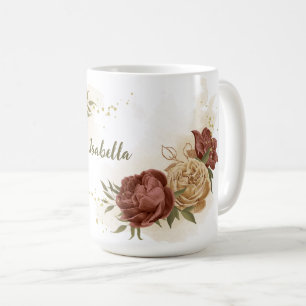 Mug terre cuite tonalité terre vert fleuri
