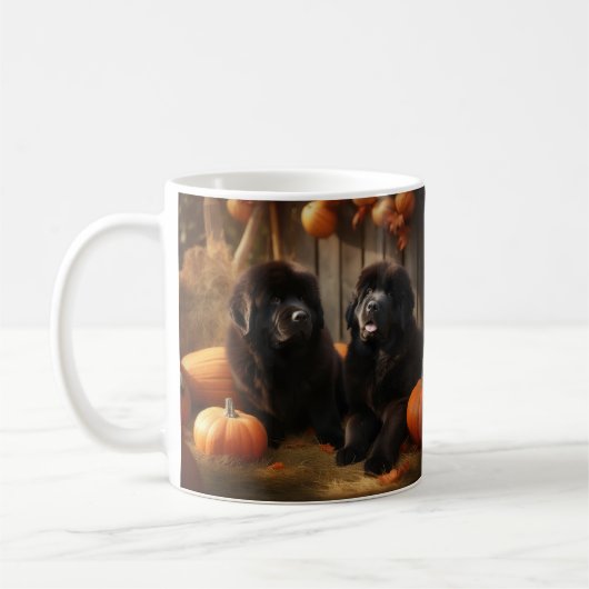Mug Terre-Neuve Chiot Automne Citrouille de plaisir (Gauche)