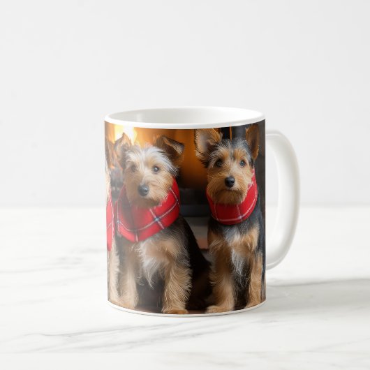 Mug Terrier australien près du feu Noël (Devant droit)