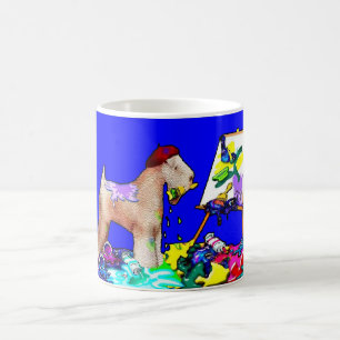 Mug Terrier blond comme les blés : "Le peintre" (bleu