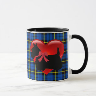 Mug Térrier écossais, cœur rouge/amour Carreaux bleu c