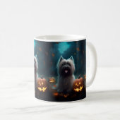 Mug Térrier Skye Halloween avec citrouilles effrayant (Devant droit)