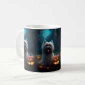 Mug Térrier Skye Halloween avec citrouilles effrayant (Devant gauche)