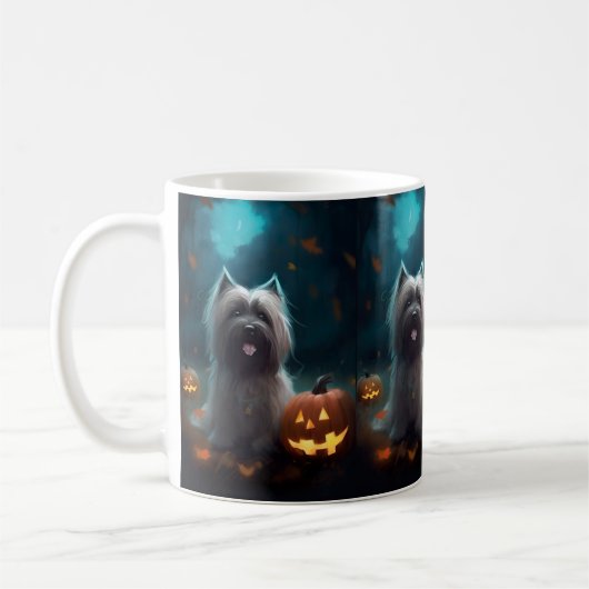 Mug Térrier Skye Halloween avec citrouilles effrayant (Gauche)