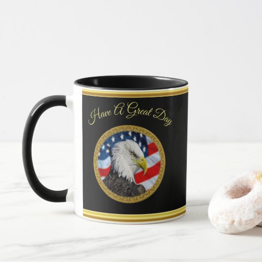 Mug Tête d'aigle et une feuille d'or drapeau américain (Avec donut)