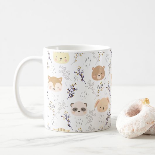 Mug Tête D'Animal Adorable Et Motif Floral (Avec donut)