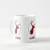 Mug Tête de cerf avec Antlers - Rouge rustique Plaid (Devant gauche)