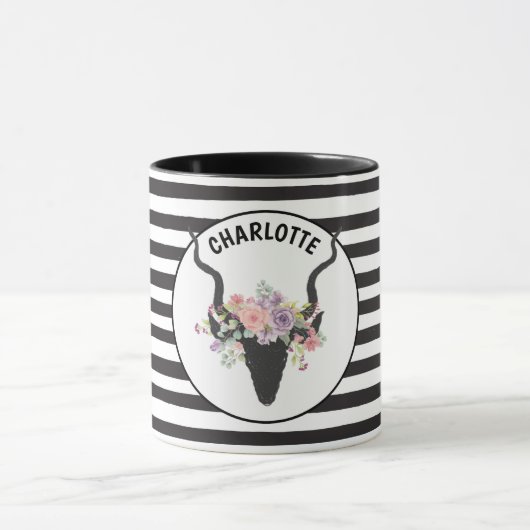 Mug Tête de cerf et roses personnalisés (Centre)