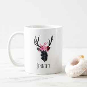 Mug Tête de cerf géométrique avec couronne florale