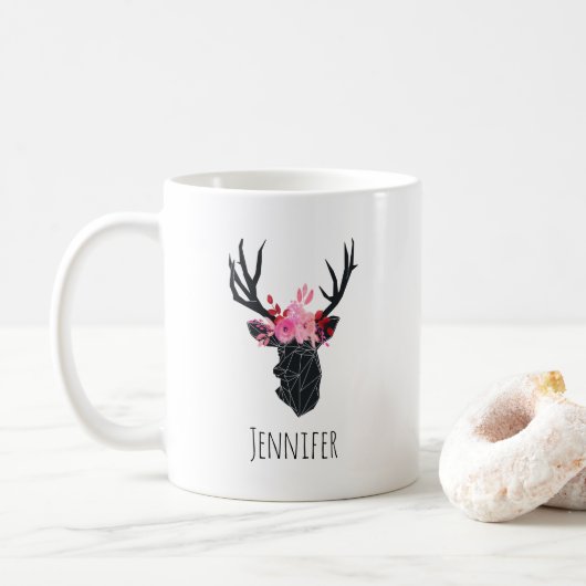 Mug Tête de cerf géométrique avec couronne florale (Avec donut)