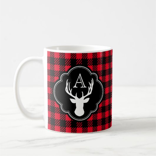 Mug Tête de cerfs communs de monogramme de plaid de (Gauche)