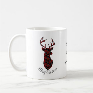 Mug Tête de cerfs de Noël, à damiers, rouge et noir