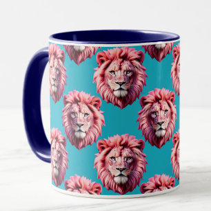 Mug Tête de lion rose motif animal design bleu