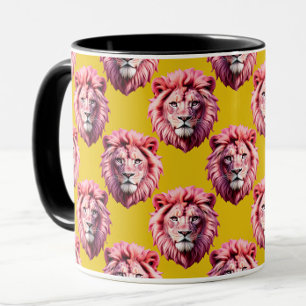 Mug Tête de lion rose motif animal design jaune 