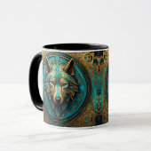 Mug Tête de loup d'or et de turquoise (Devant gauche)