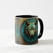 Mug Tête de loup d'or et de turquoise (Devant droit)