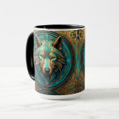 Mug Tête de loup d'or et de turquoise (Devant gauche)