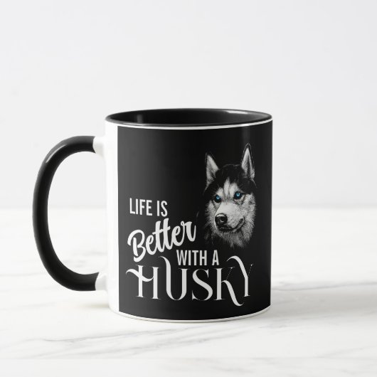 Mug Tête de portrait Husky Sibérien Avec Yeux Bleus (Gauche)