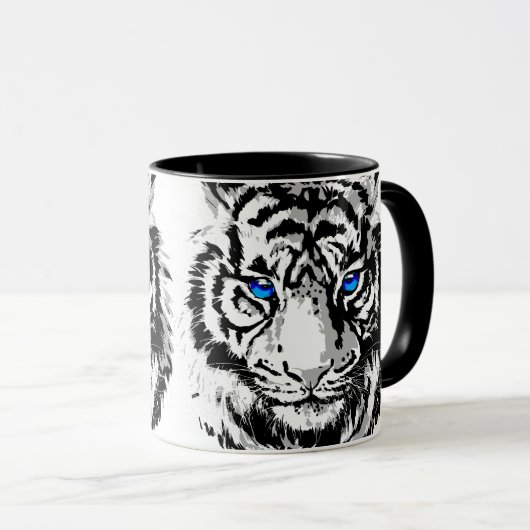 Mug Tête de tigre blanc de Sibérie - Café Tiger Blue E (Devant droit)