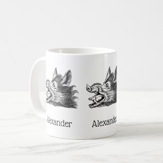 Mug Tête vintage de sanglier Dessin BW (Devant gauche)