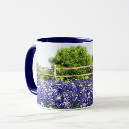 Mug Texas Bluebonnet Flower Art Country Fence (Devant gauche)