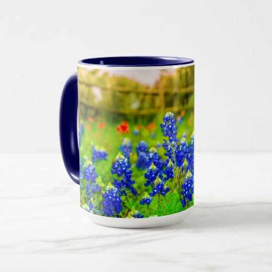 Mug Texas Bluebonnets Country Fence Paysage moderne (Devant gauche)