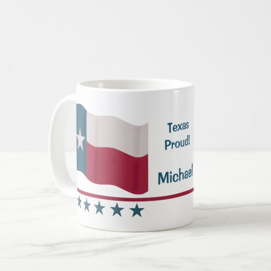 Mug Texas Fière étoile solitaire Nom du drapeau blanc (Devant gauche)