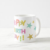Mug Texte coloré et étoiles Joyeux anniversaire (Devant droit)