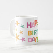 Mug Texte coloré et étoiles Joyeux anniversaire (Devant gauche)