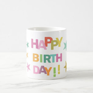 Mug Texte coloré et étoiles Joyeux anniversaire