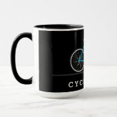 Mug Texte cyclologue avec vélo aqua (Gauche)
