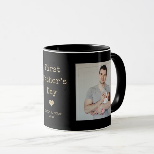 Mug Texte de la machine à écrire en or | Première Fête (Devant droit)